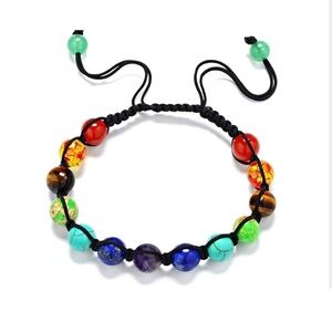 Black Multi Colored Chakra Beaded Adjustable Bracelet